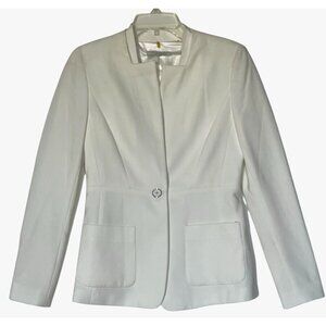 Elie Tahari White Cream One Button Pockets Blazer Jacket